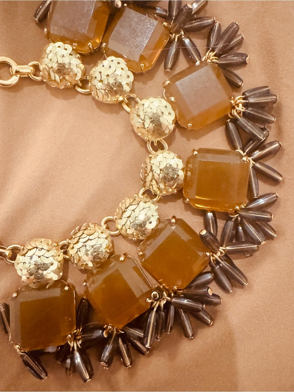 J. Crew Gold and Amber Statement Necklace with Smoky Fringe